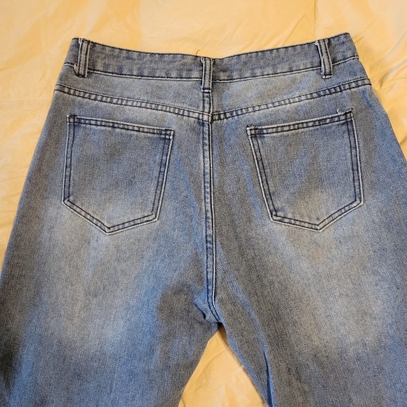 Misslook Hippie Floral Straight Leg Jeans Mid Rise Light Wash Size L - Picture 15 of 16